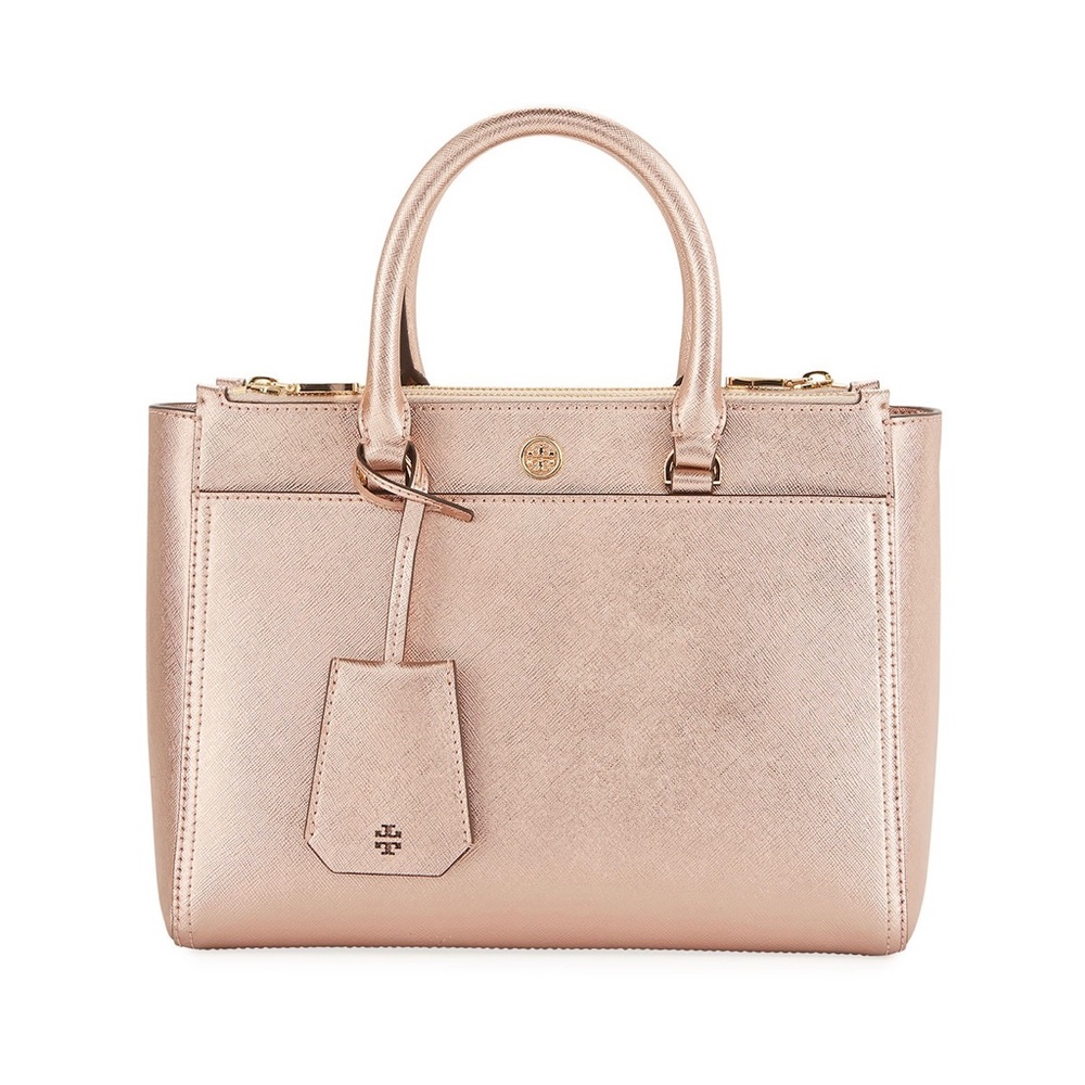 NWT Tory Burch Light Rose Gold Double Zip Bag